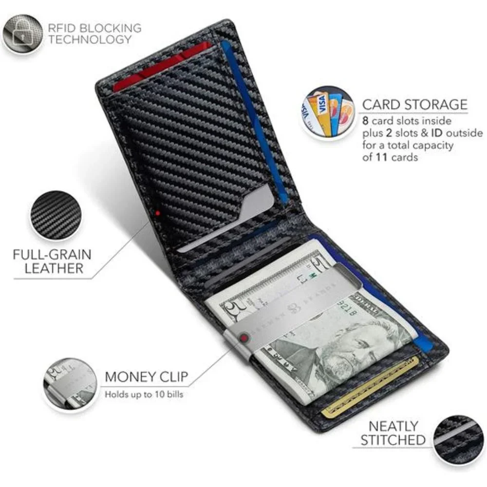 Men's Wallets slim Front Pocket RFID Blocking Card Holder Minimalist Mini Bifold